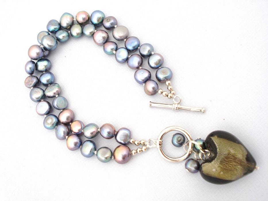 Double string dark freshwater pearl bracelet