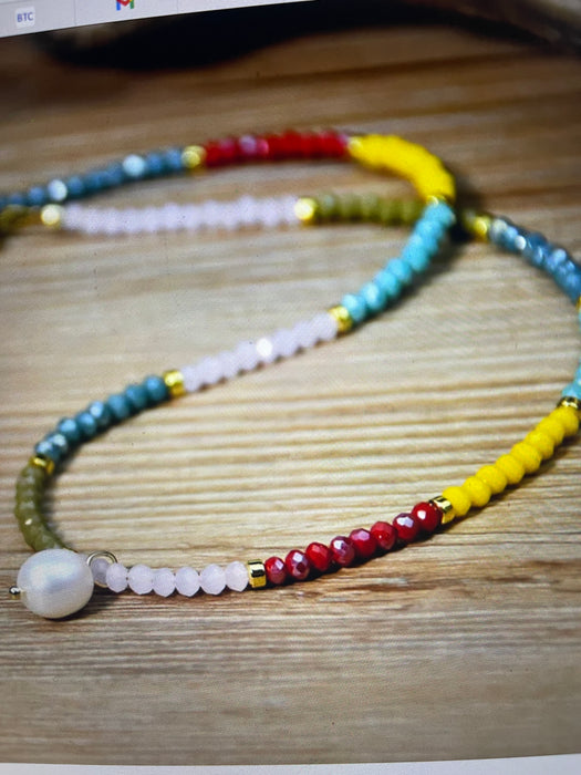 Colourful necklace with freshwater pearl drop