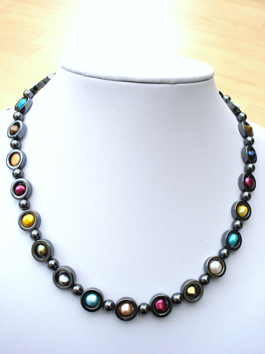 Haematite and freshwater pearl necklace