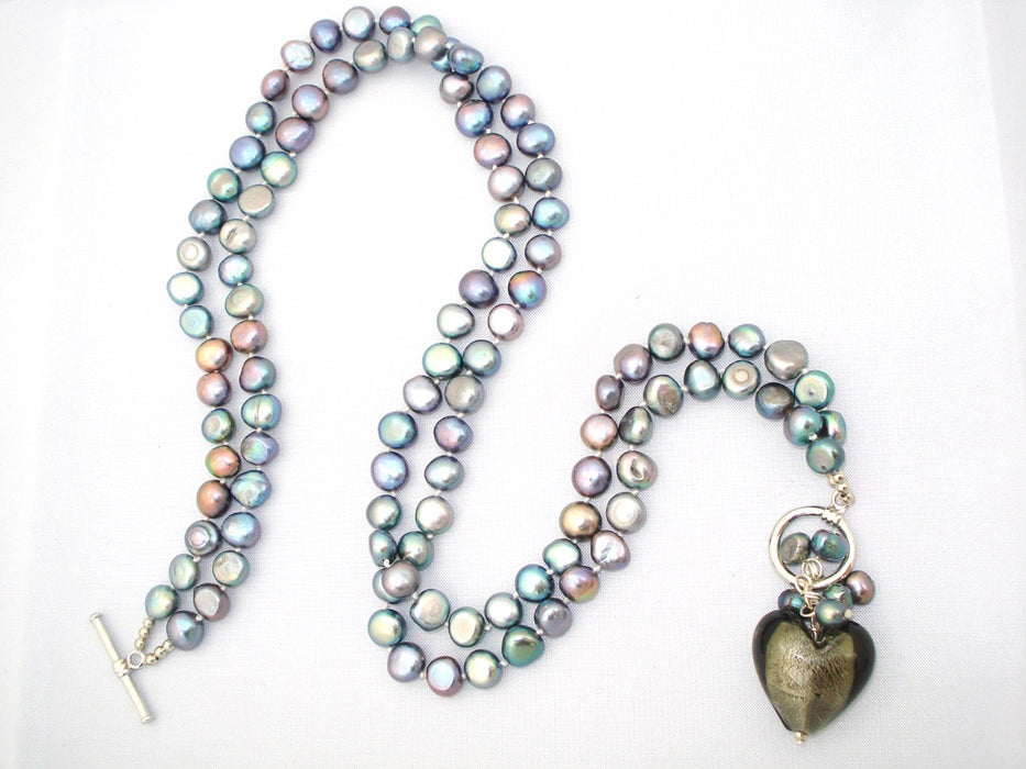 Double string Chokopera necklace -  dark freshwater pearls