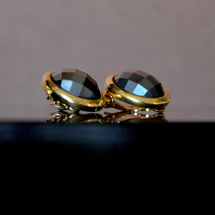Haematite Clip on earrings - sterling silver with gold vermeil
