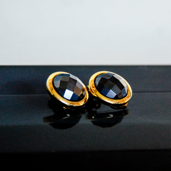 Haematite Clip on earrings - sterling silver with gold vermeil
