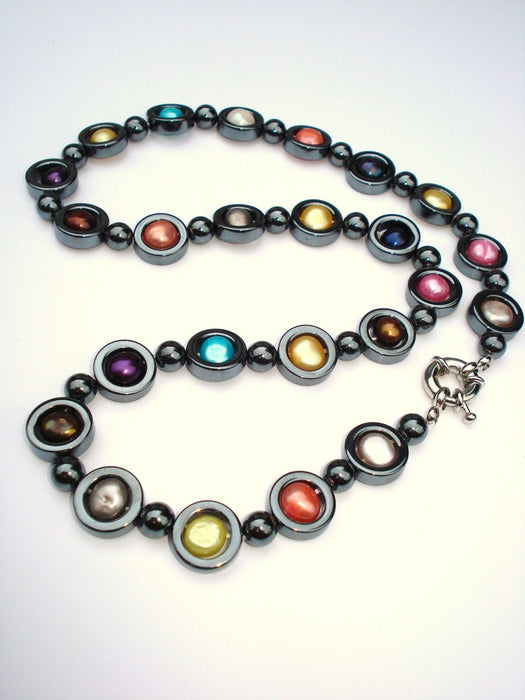 Haematite and freshwater pearl necklace