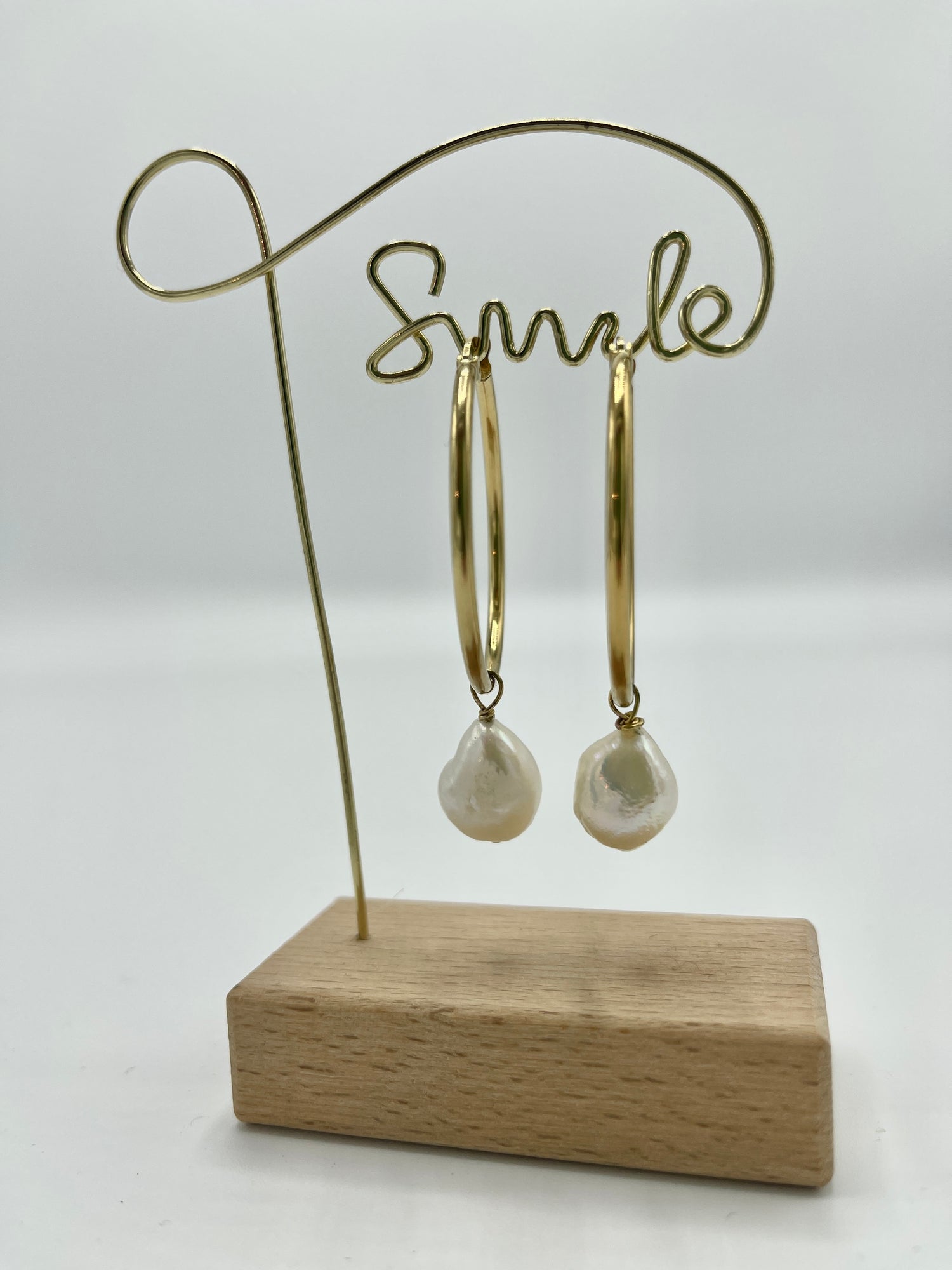gold hoop and pearl earring set