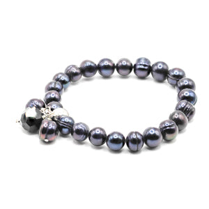 Dark freshwater pearl stretch bracelet with dangles