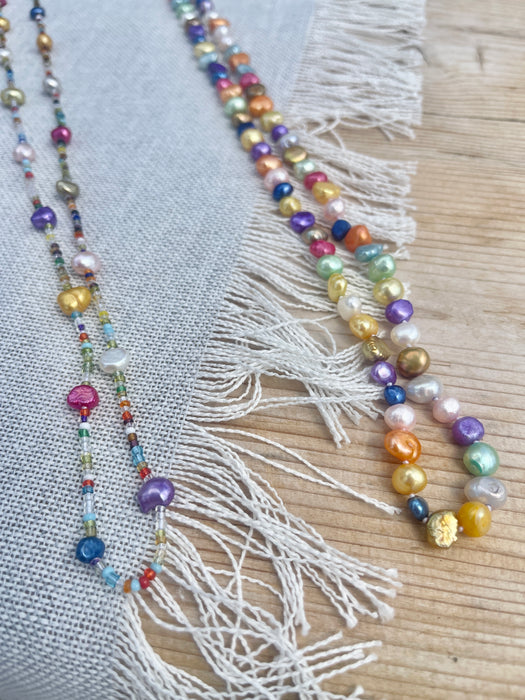 Coloured freshwater pearl and love bead necklace