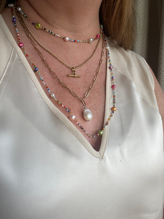 Coloured freshwater pearl and love bead necklace