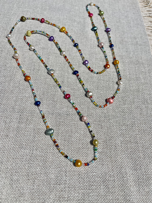 Coloured freshwater pearl and love bead necklace