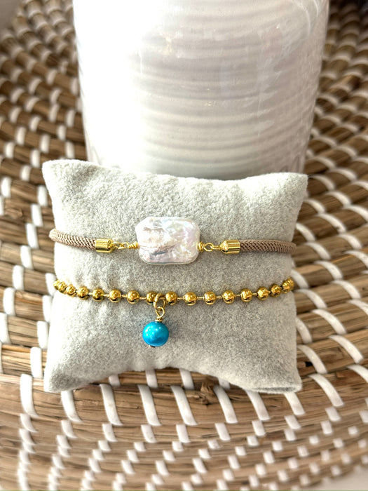 Rectangle pearl cord bracelet