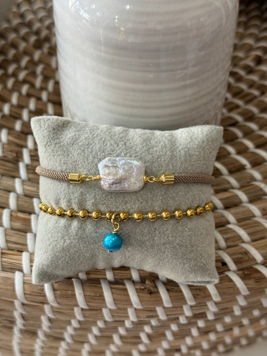 Bobble bracelet with pearl dangle