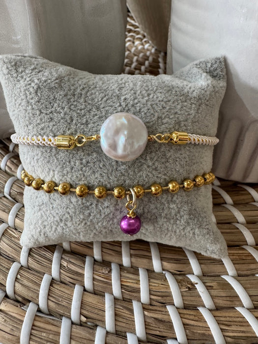 Coin pearl cord bracelet