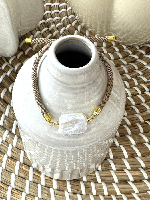 Rectangle pearl cord bracelet