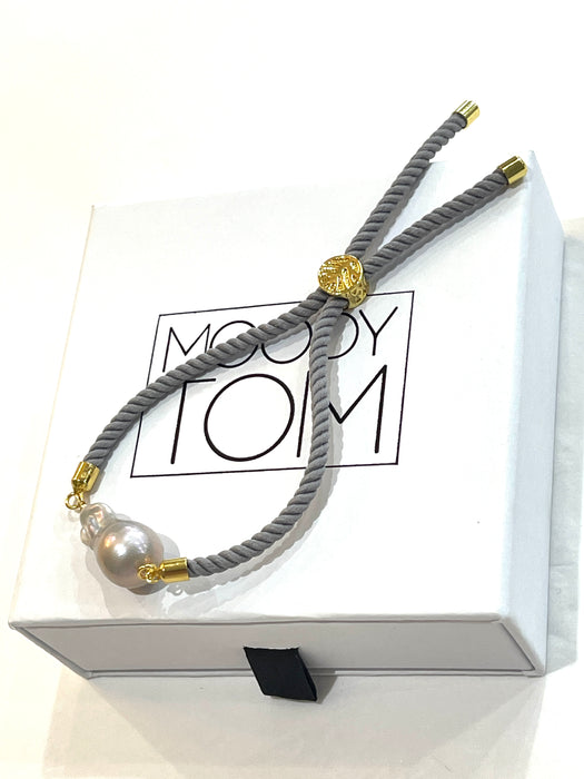 Grey baroque pearl grey cord bracelet