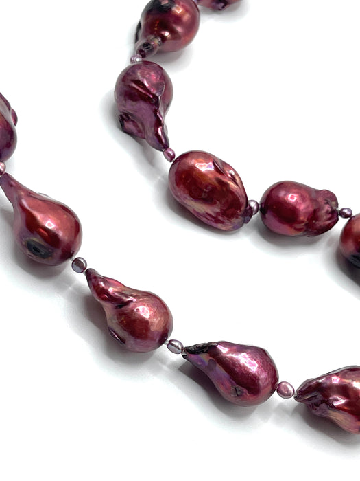 Autumn red large baroque pearl necklace