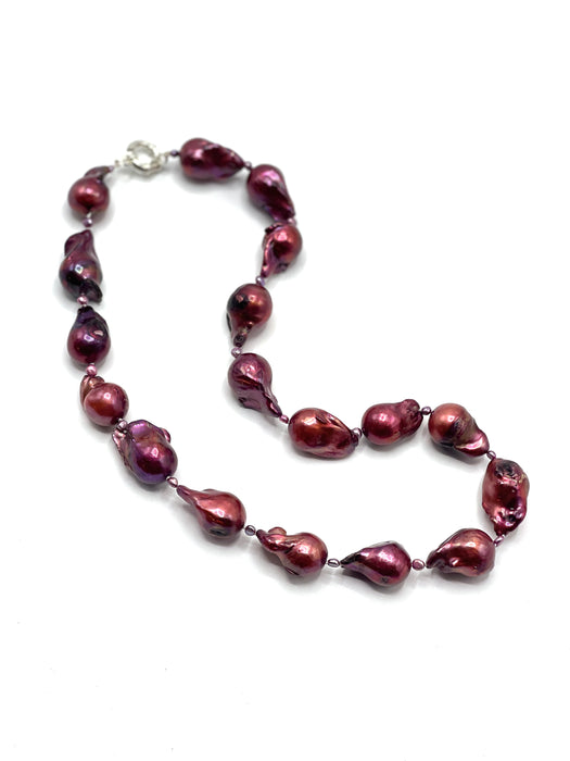 Autumn red large baroque pearl necklace