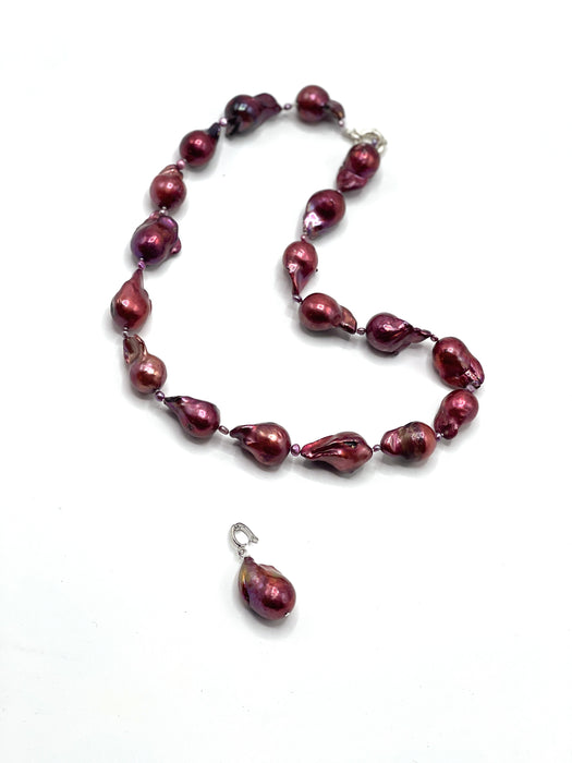 Autumn red large baroque pearl necklace