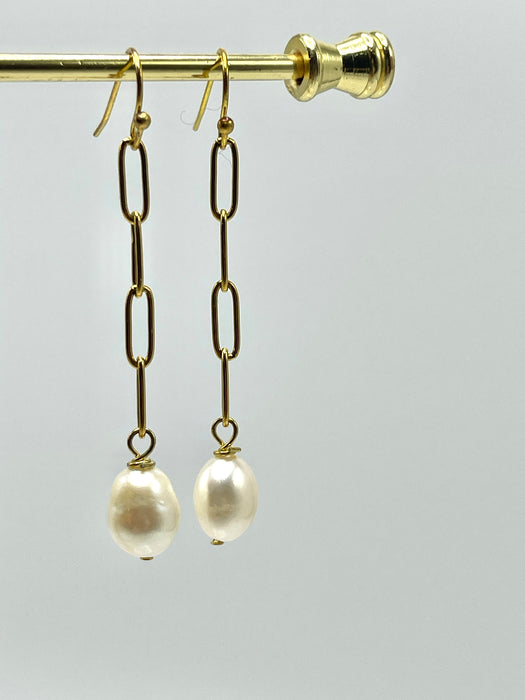 Paperclip pearl dangle earrings (gold or silver)